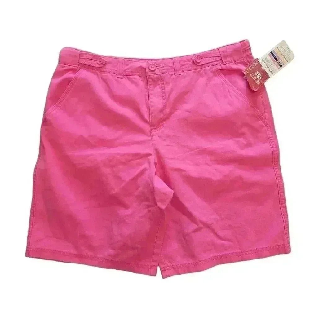 Faded Glory Women's Washed Racy Pink Cotton Classic Fit Shorts NEW